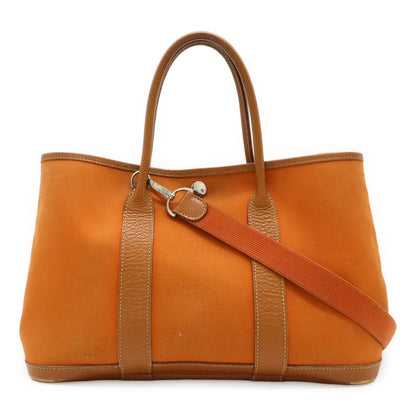 Hermes Garden Party TPM Tote Toile Officier Leather Orange Silver