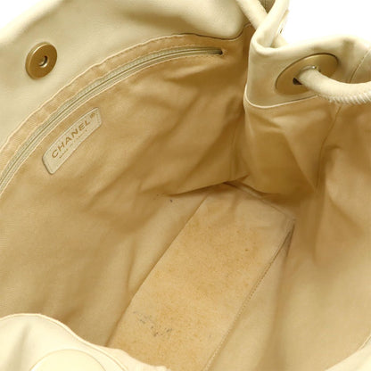 Chanel Camellia Logo Tote Shoulder Bag Leather Beige White Gold — view 6