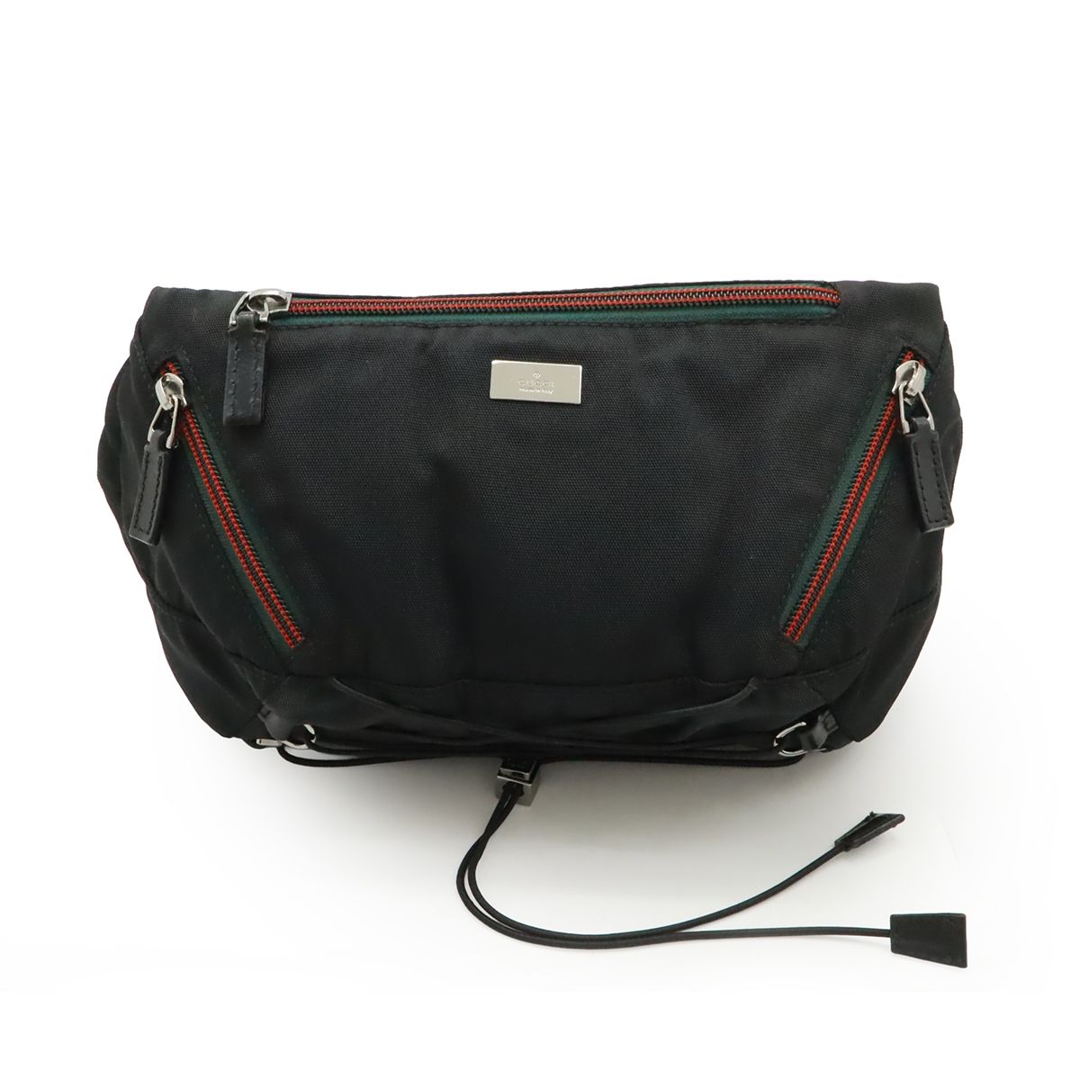 Gucci Sherry Line Belt Bag Waist Pouch Hip Nylon Canvas Black Silver