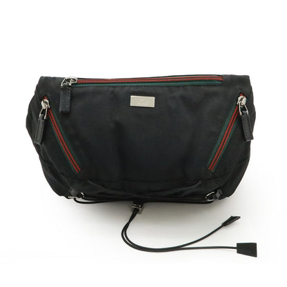 Gucci Sherry Line Belt Bag Waist Pouch Hip Nylon Canvas Black Silver