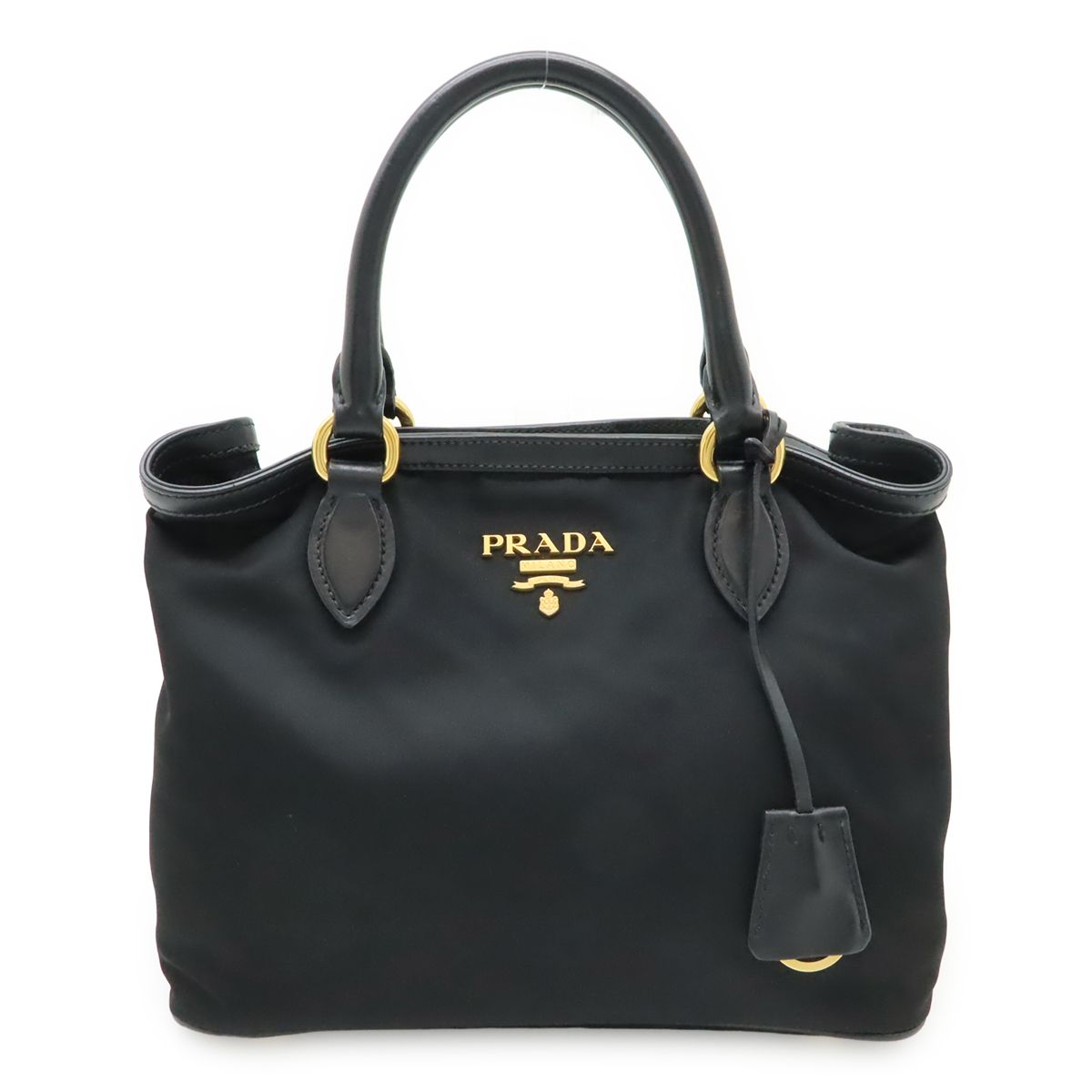 Prada Tote Nylon Leather Nero Black Gold