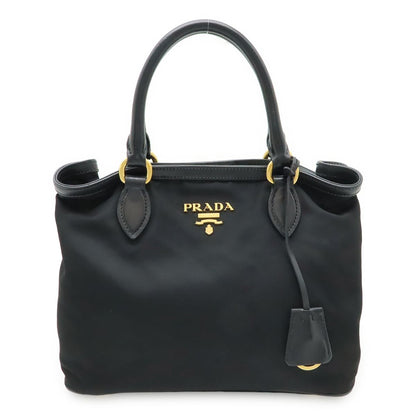 Prada Tote Nylon Leather Nero Black Gold
