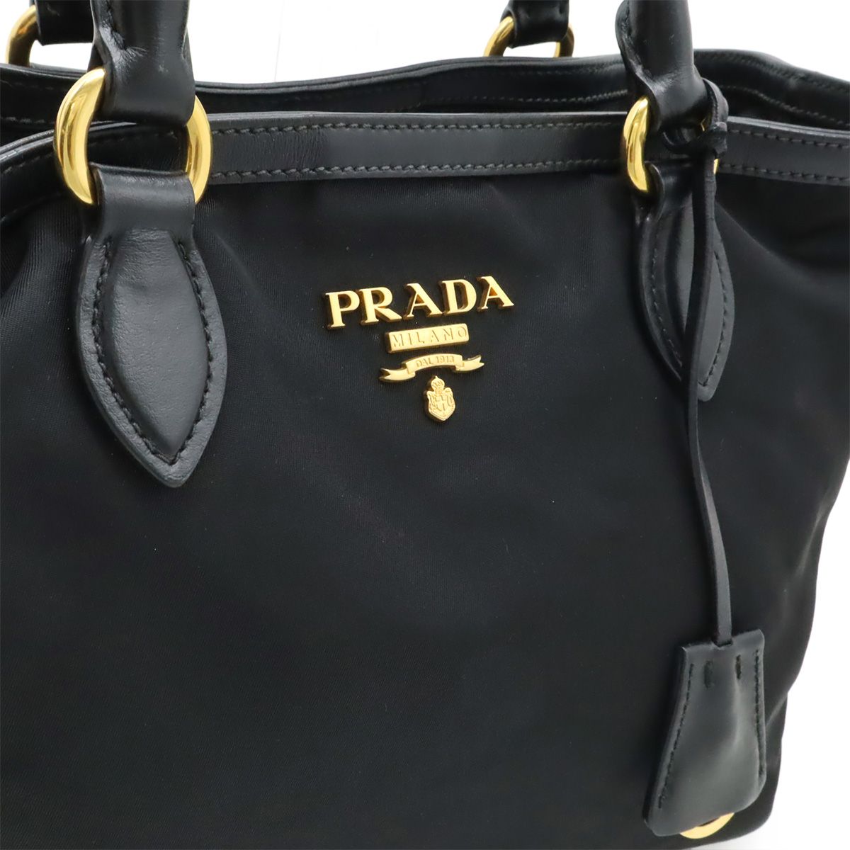 Prada Tote Nylon Leather Nero Black Gold — view 8