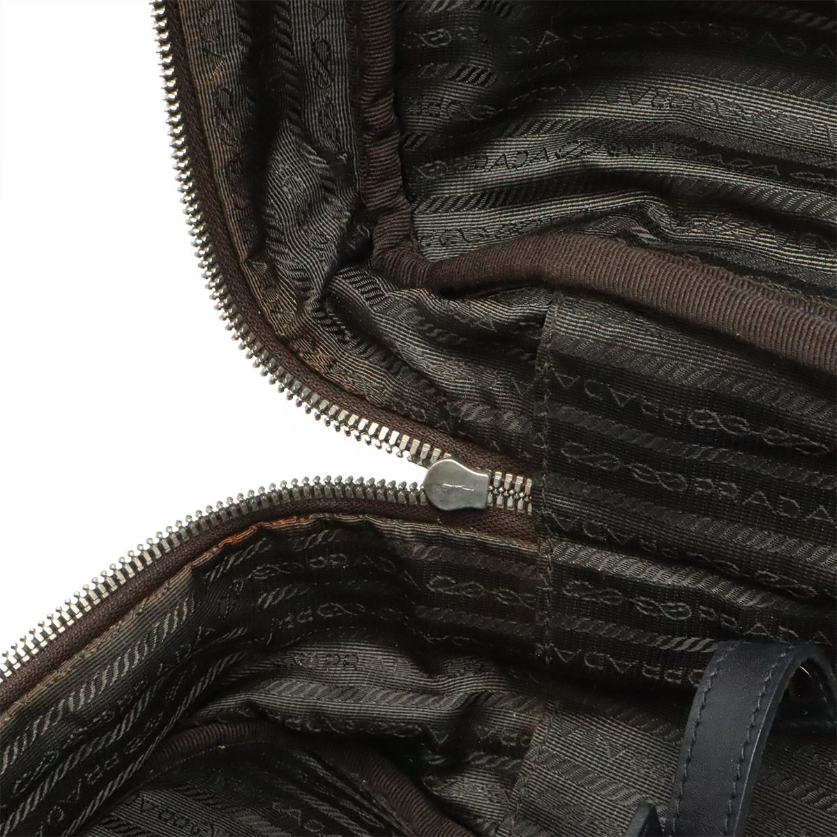 Prada Logo Jacquard Shoulder Bag Tote 2-Way Canvas Leather Brown Nero Black — view 6