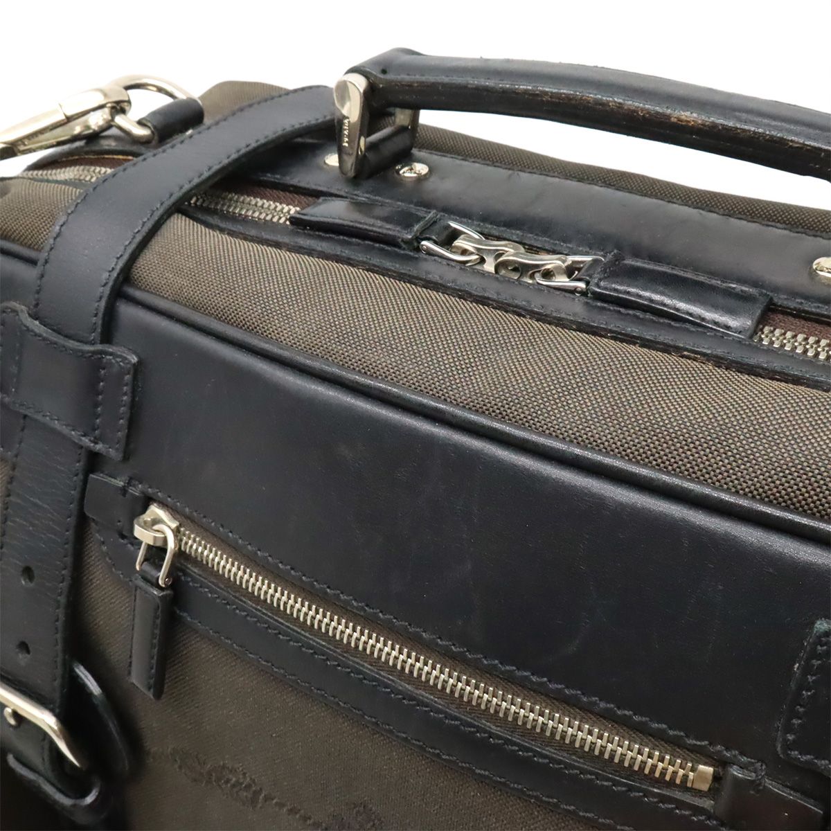 Prada Logo Jacquard Shoulder Bag Tote 2-Way Canvas Leather Brown Nero Black — view 4