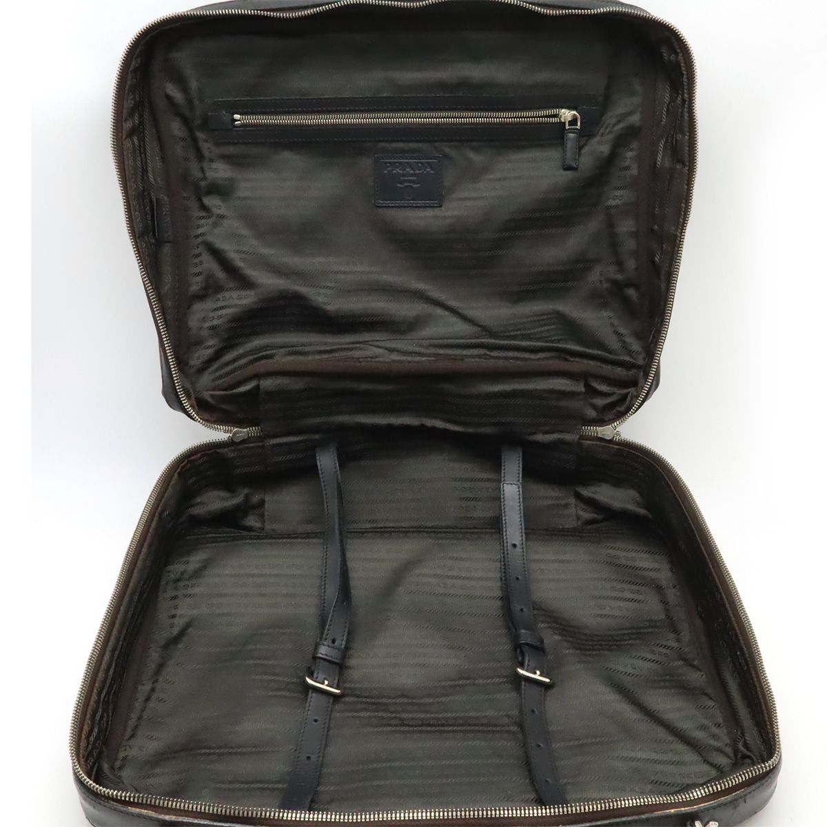 Prada Logo Jacquard Shoulder Bag Tote 2-Way Canvas Leather Brown Nero Black — view 5
