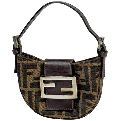 Fendi Zucca Pattern Mini Pouch Canvas Brown
