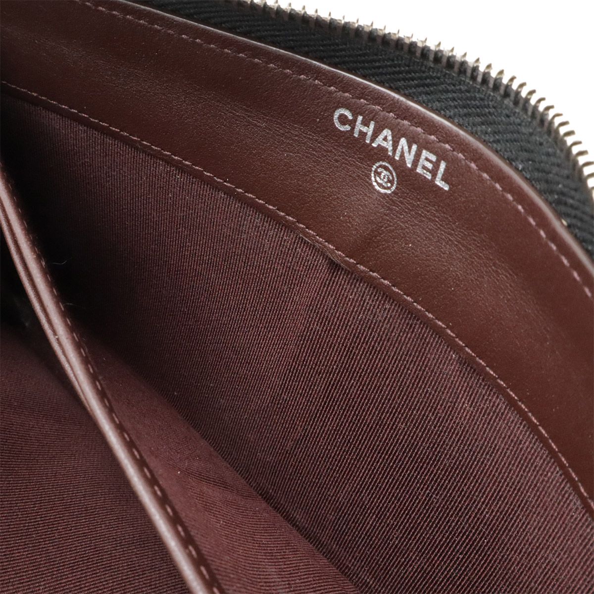 Chanel Quilted CC Logo Long Zip Wallet Zip Around Caviar Leather Black Silver — view 5