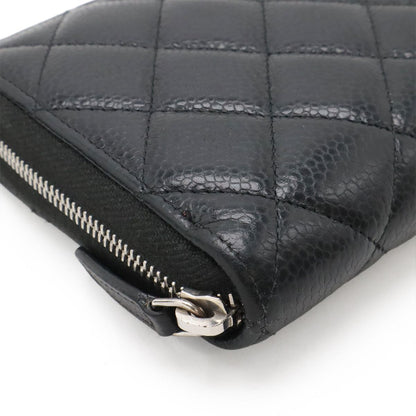 Chanel Quilted CC Logo Long Zip Wallet Zip Around Caviar Leather Black Silver — view 3