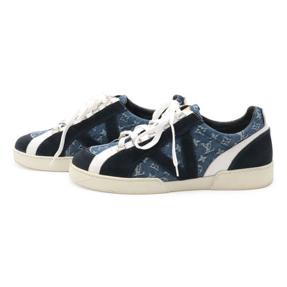 Louis Vuitton Monogram Denim Low Cut Sneakers Shoes Suede Blue Black White 7.5 — view 2