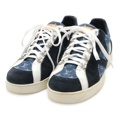 Louis Vuitton Monogram Denim Low Cut Sneakers Shoes Suede Blue Black White 7.5