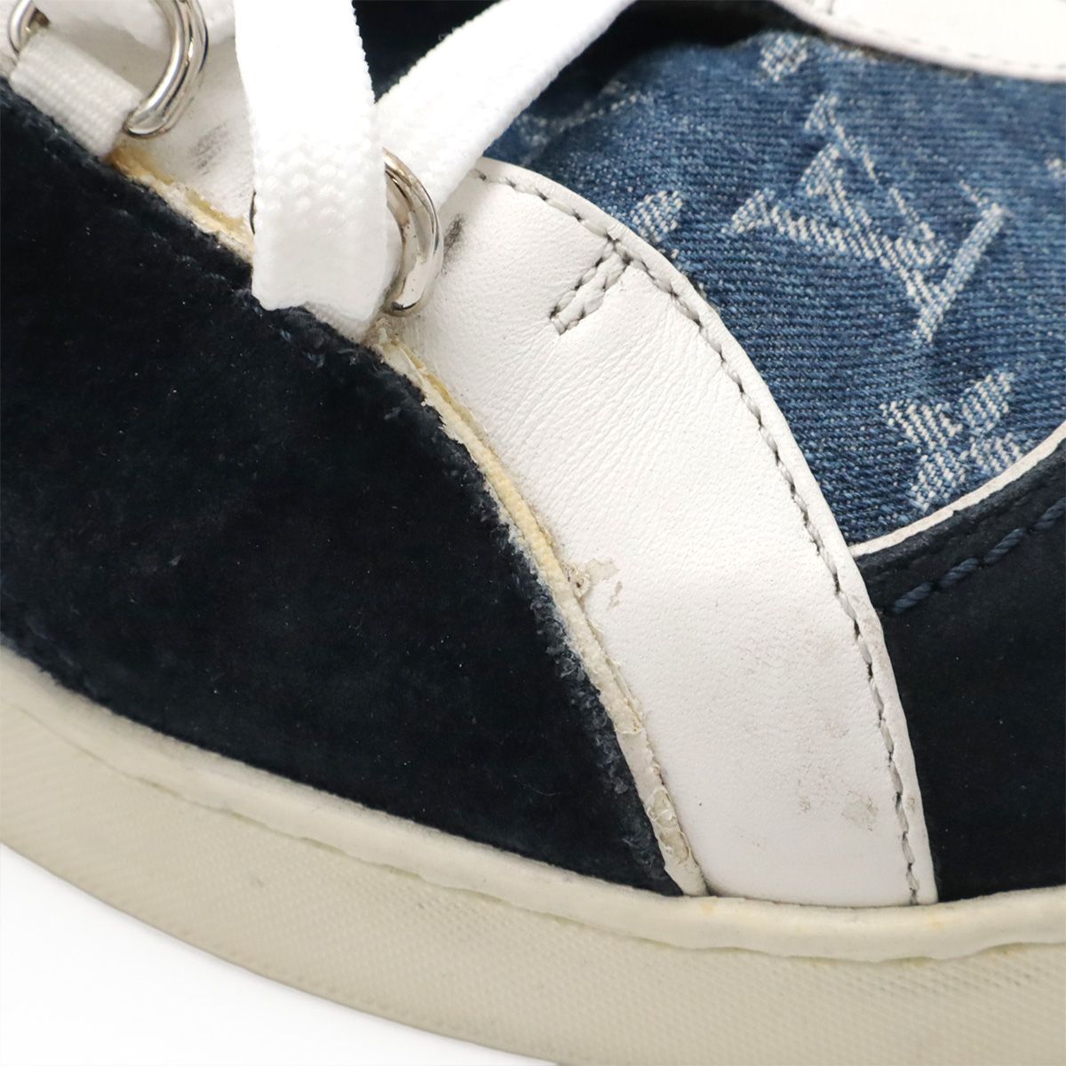 Louis Vuitton Monogram Denim Low Cut Sneakers Shoes Suede Blue Black White 7.5 — view 6