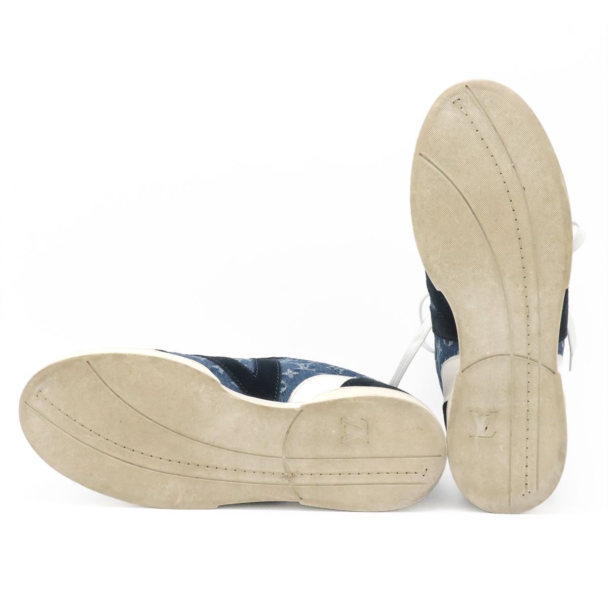 Louis Vuitton Monogram Denim Low Cut Sneakers Shoes Suede Blue Black White 7.5 — view 4
