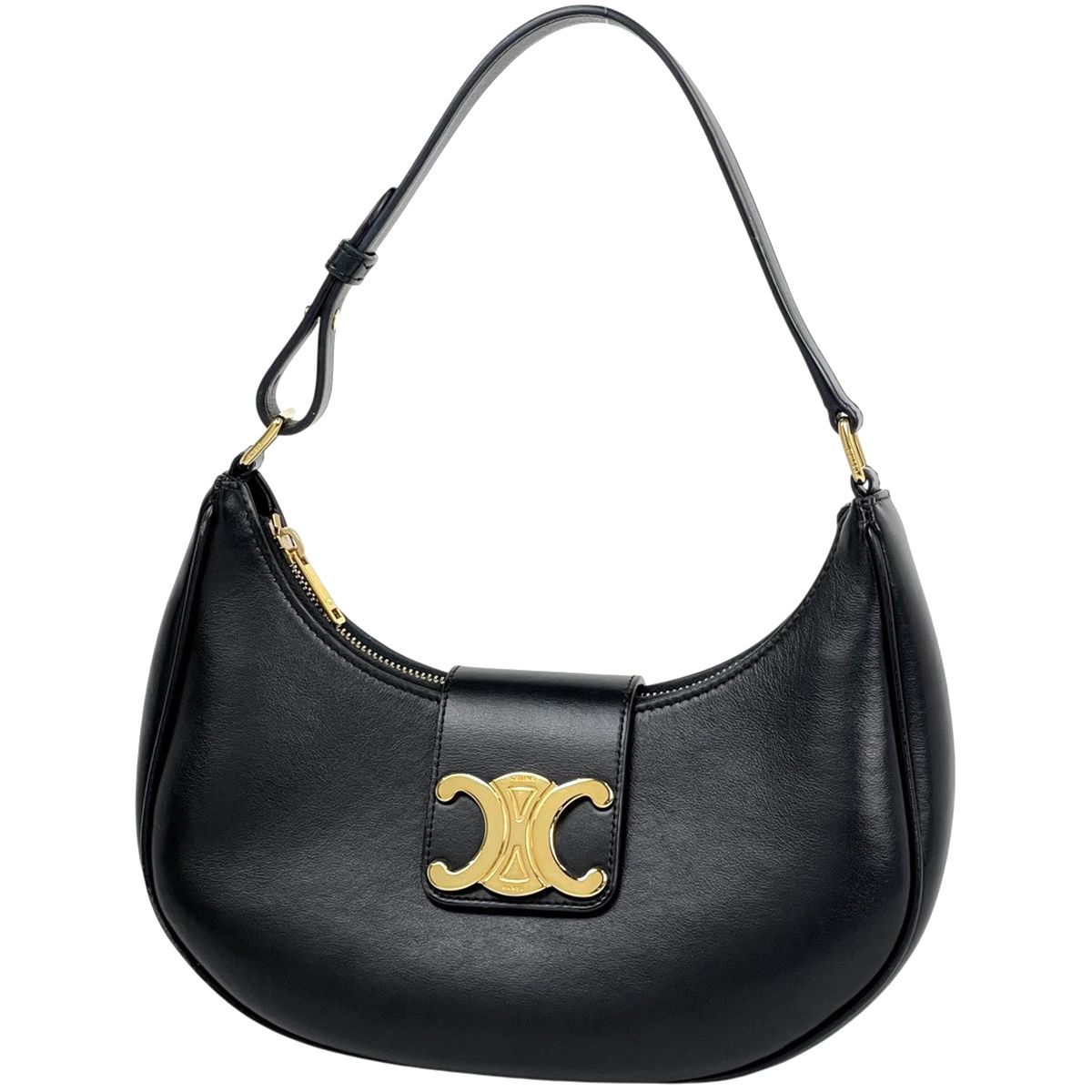 Celine Ava Triomphe Shoulder Bag Leather Black