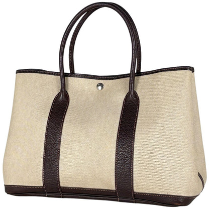 Hermes Garden Party PM Tote Toile Ash Natural Brown