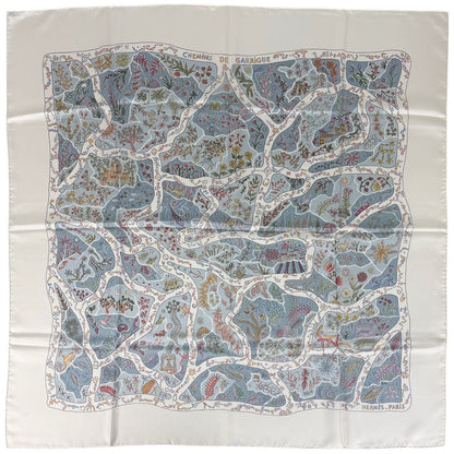 Hermes Carre 90 Chemins de Garrigue Scarf Silk White Multicolor
