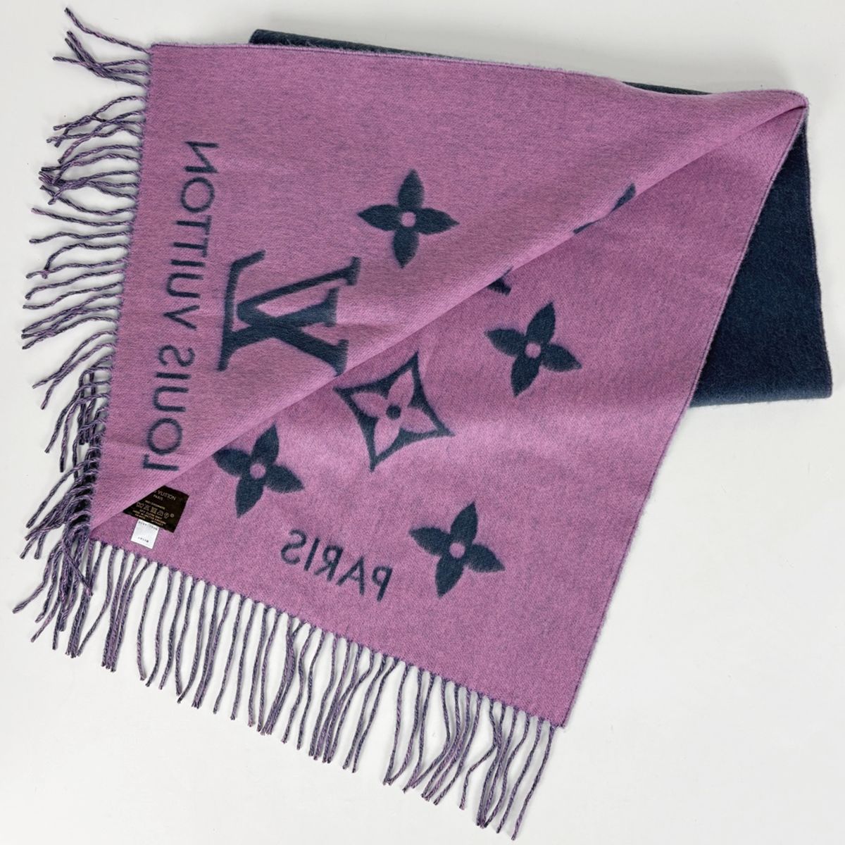 Louis Vuitton Echarpe Reykjavik Shawl Scarf Cashmere Pink Navy — view 2