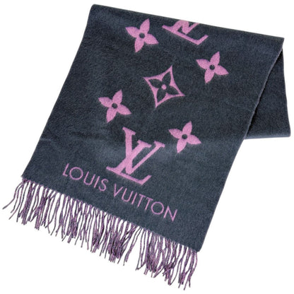 Louis Vuitton Echarpe Reykjavik Shawl Scarf Cashmere Pink Navy