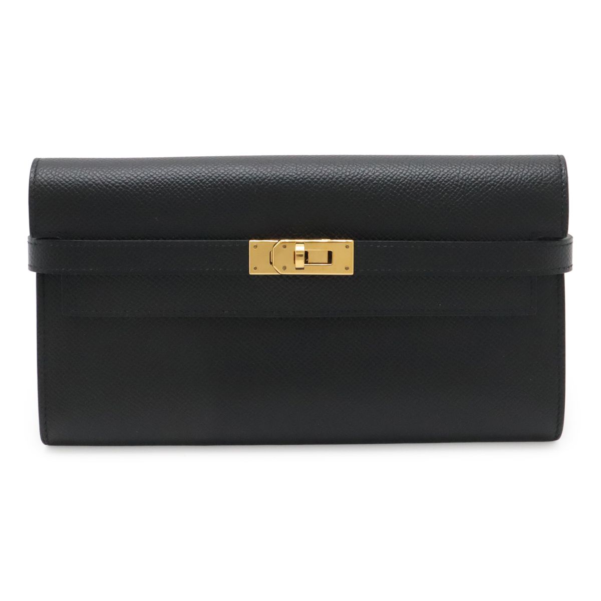 Hermes Kelly Wallet Long Bifold Veau Epsom Black Gold