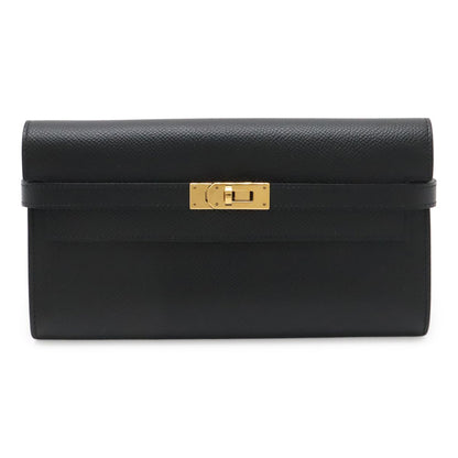 Hermes Kelly Wallet Long Bifold Veau Epsom Black Gold