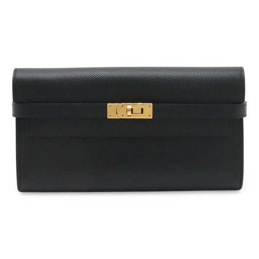 Hermes Kelly Wallet Long Bifold Veau Epsom Black Gold