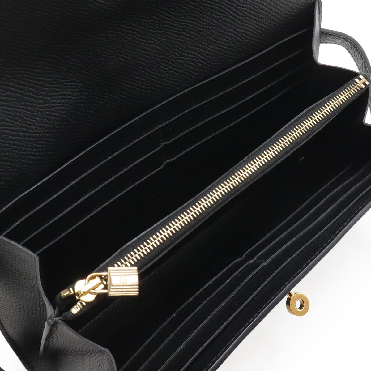 Hermes Kelly Wallet Long Bifold Veau Epsom Black Gold — view 5