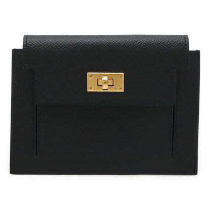 Hermes Kelly Pocket Compact Coin Purse Veau Epsom Black Gold