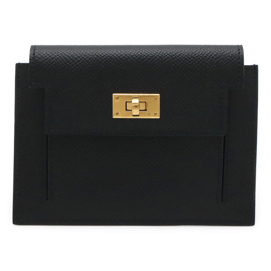 Hermes Kelly Pocket Compact Coin Purse Veau Epsom Black Gold