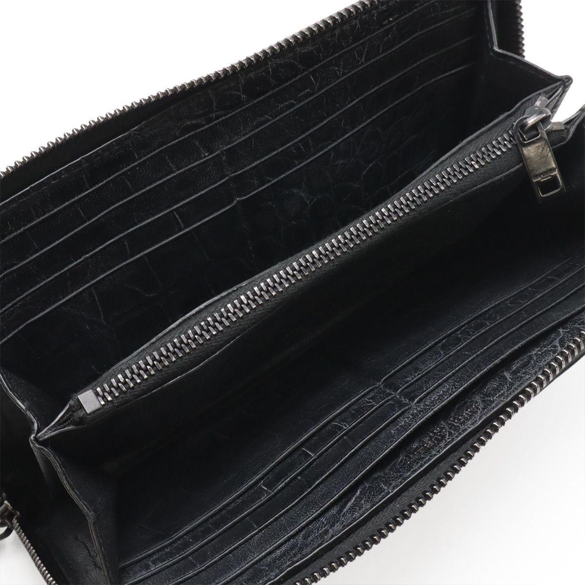 Saint Laurent Paris YSL Yves Zip Around Wallet Croco Like Leather Black — view 6