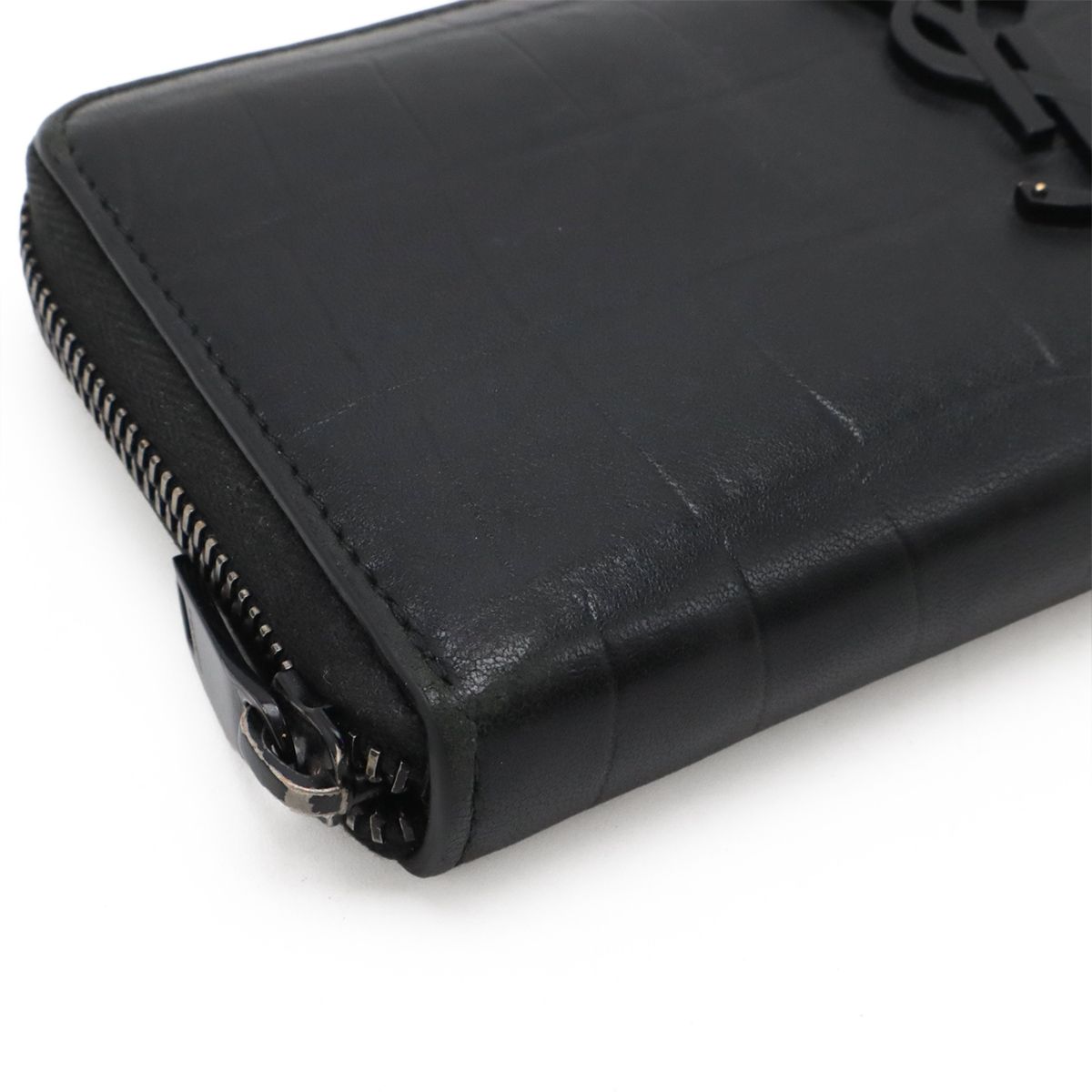 Saint Laurent Paris YSL Yves Zip Around Wallet Croco Like Leather Black — view 3