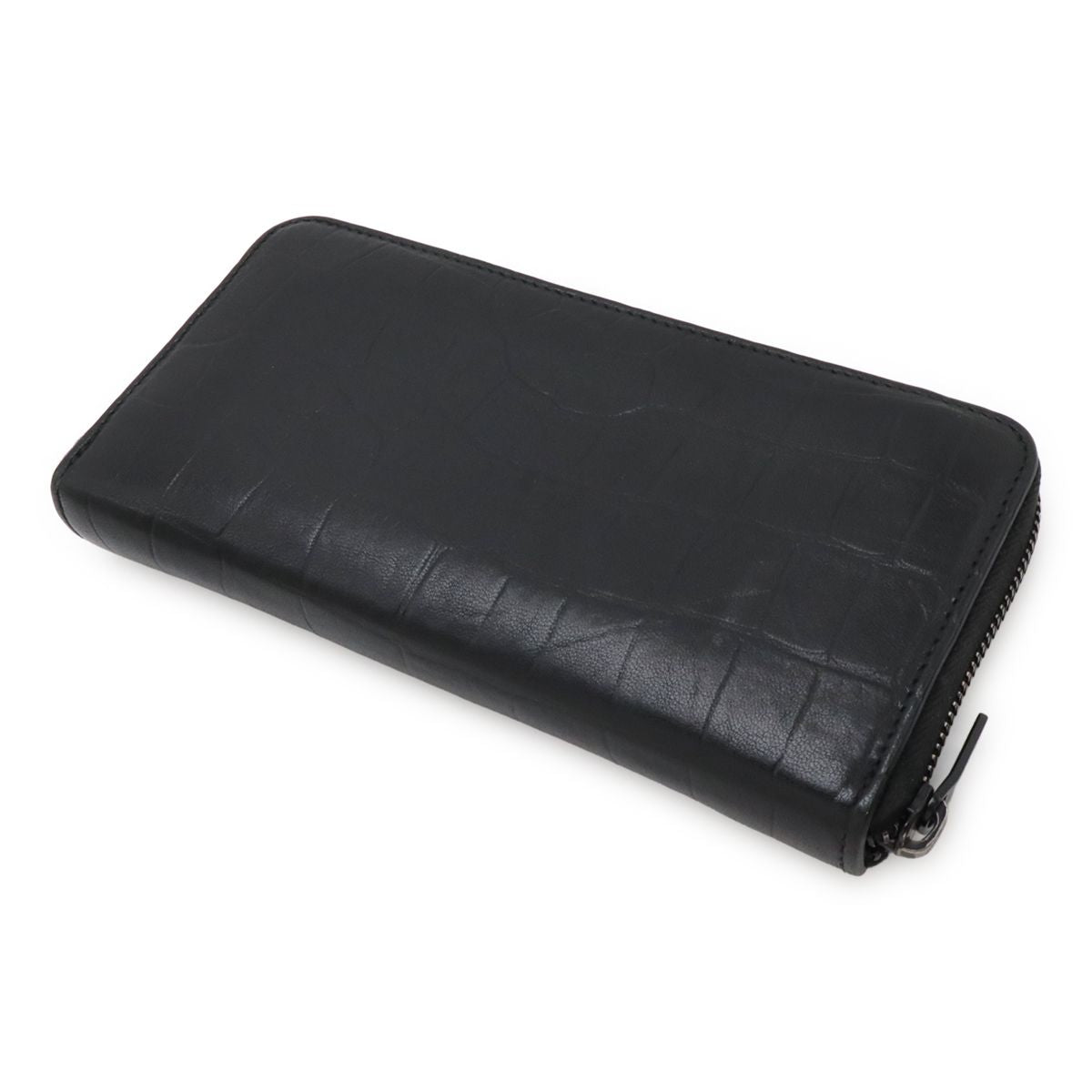 Saint Laurent Paris YSL Yves Zip Around Wallet Croco Like Leather Black — view 2