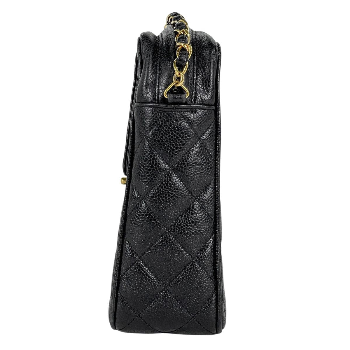 Chanel CC Logo Chain Shoulder Bag Quilted Caviar Leather Black — view 2