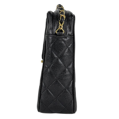 Chanel CC Logo Chain Shoulder Bag Quilted Caviar Leather Black — view 2