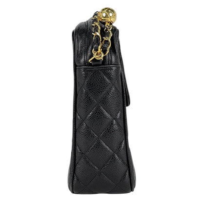 Chanel CC Logo Chain Shoulder Bag Quilted Caviar Leather Black — view 4