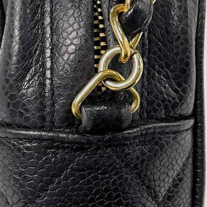 Chanel CC Logo Chain Shoulder Bag Quilted Caviar Leather Black — view 8