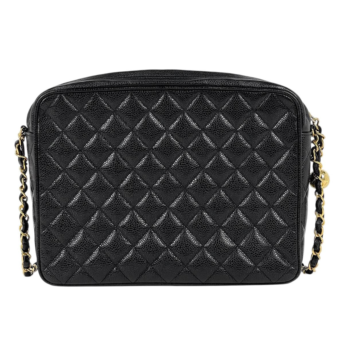Chanel CC Logo Chain Shoulder Bag Quilted Caviar Leather Black — view 3