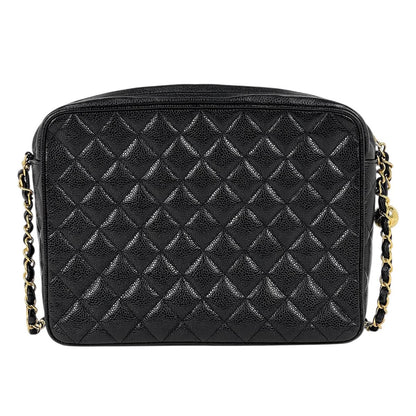 Chanel CC Logo Chain Shoulder Bag Quilted Caviar Leather Black — view 3