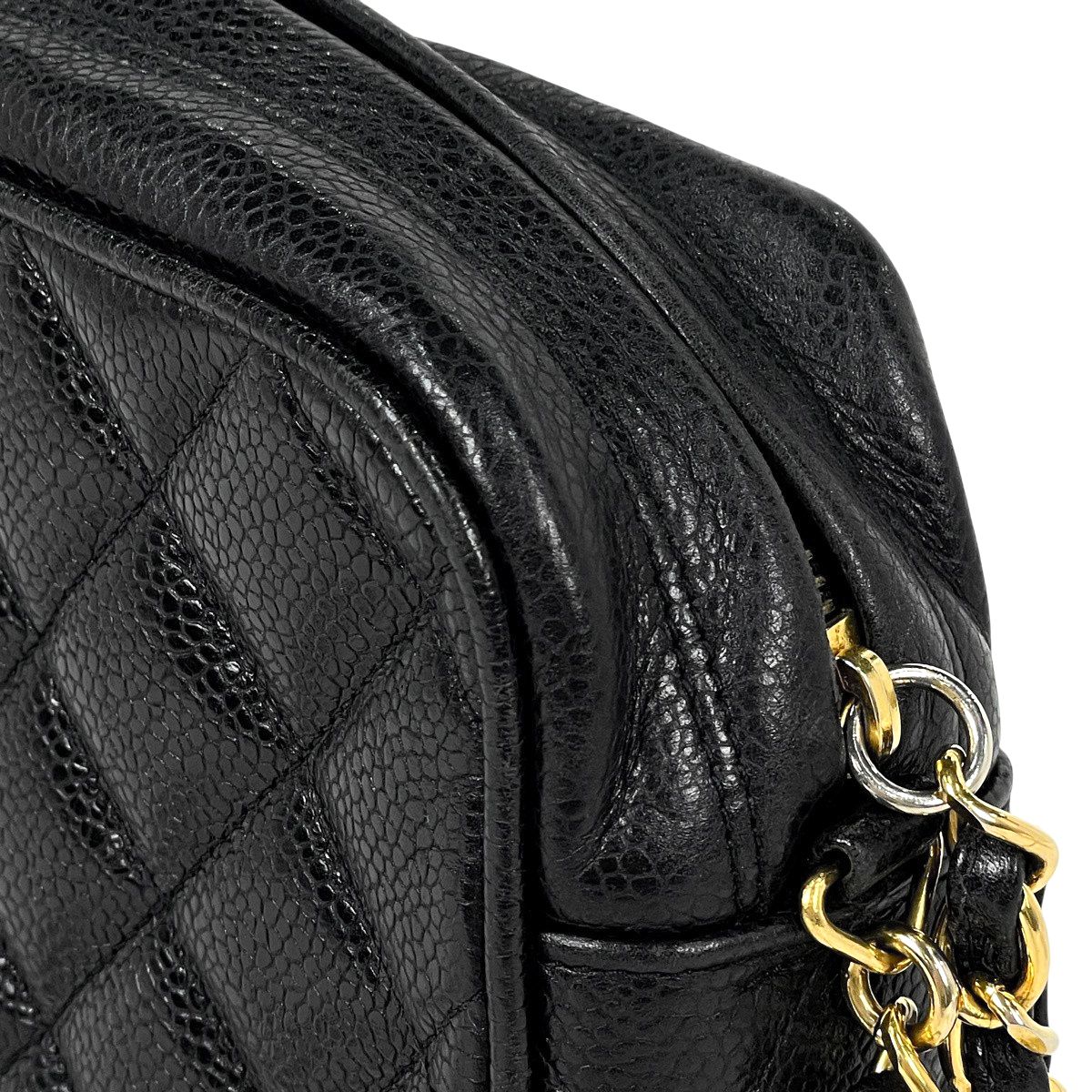 Chanel CC Logo Chain Shoulder Bag Quilted Caviar Leather Black — view 9