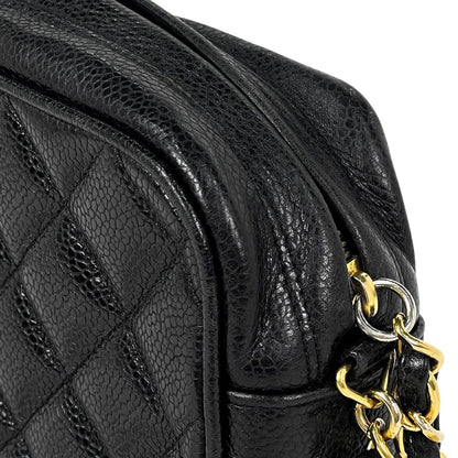Chanel CC Logo Chain Shoulder Bag Quilted Caviar Leather Black — view 9