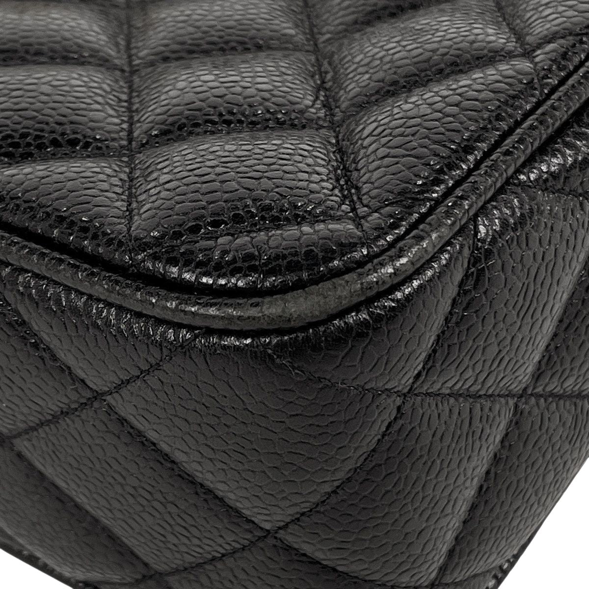 Chanel CC Logo Chain Shoulder Bag Quilted Caviar Leather Black — view 6