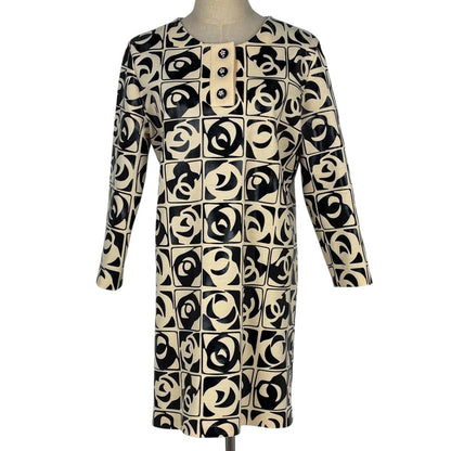 Chanel CC Logo Button Dress Flower All Over Pattern Skirt Wool White Black
