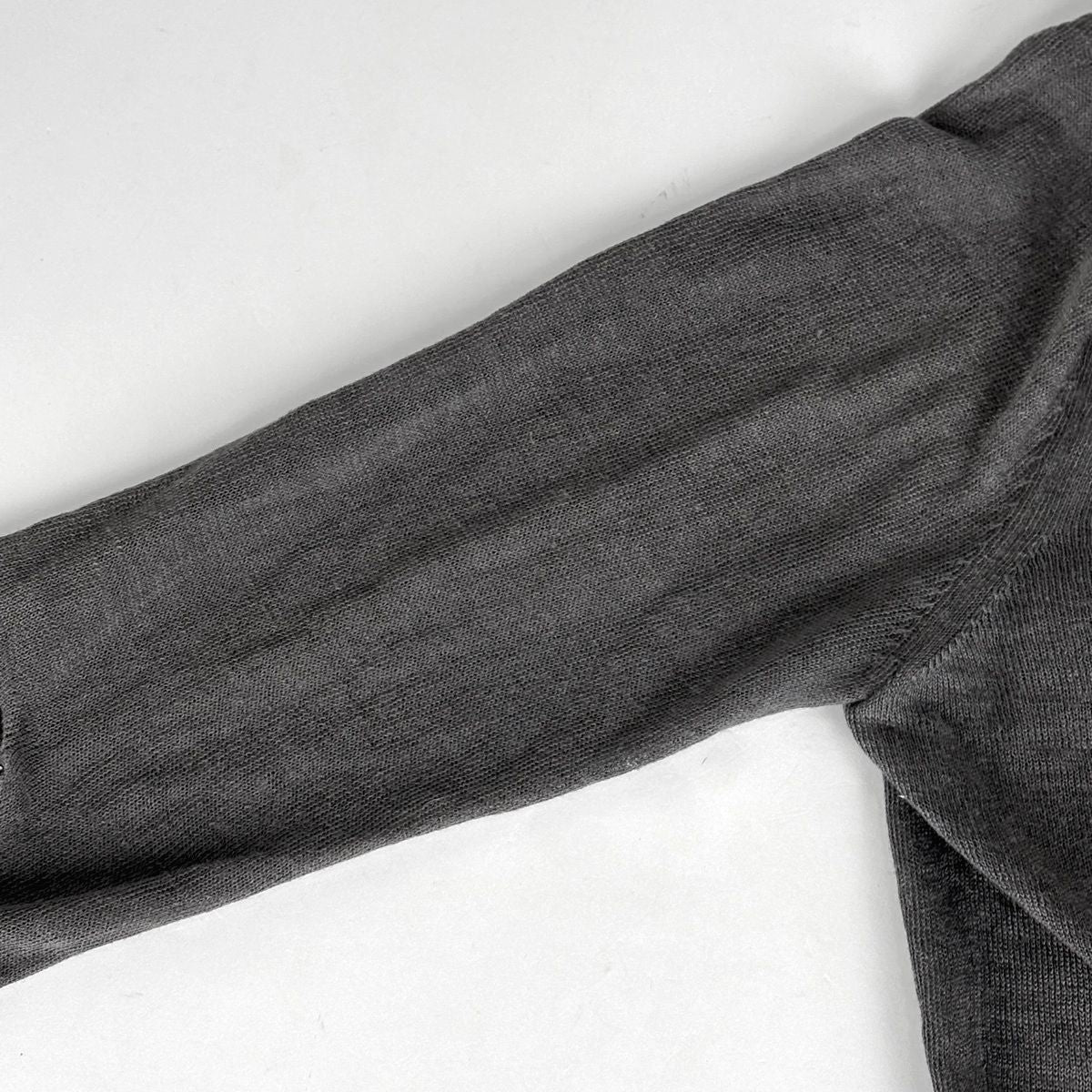 Chanel CC Logo Button Cardigan Knit Fringe Top Linen Silk Gray — view 7