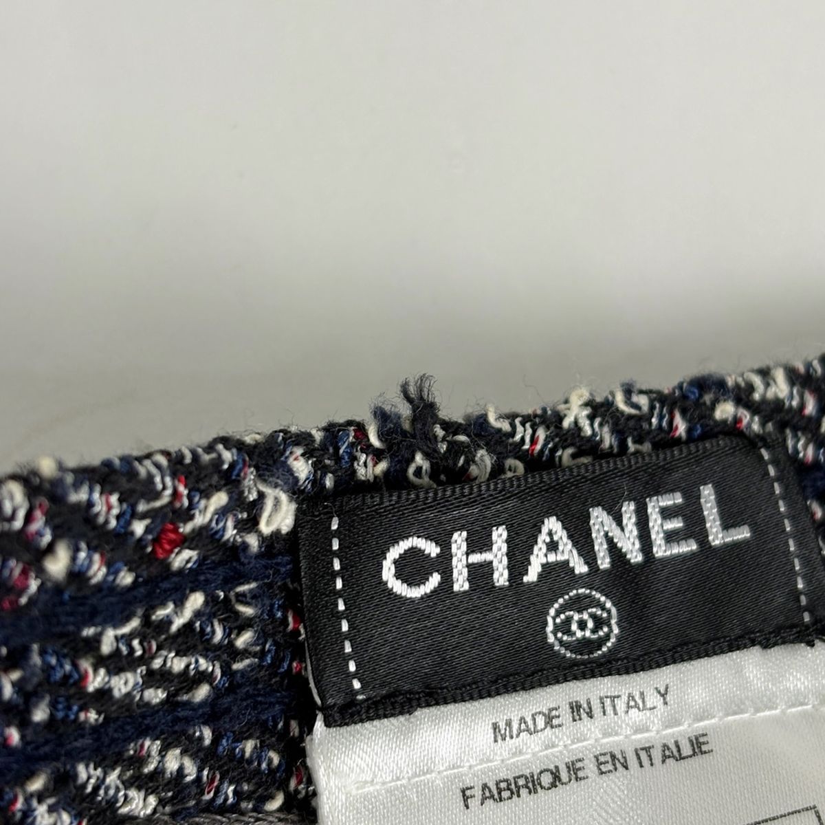 Chanel CC Logo Button Cardigan Knit Fringe Top Linen Silk Gray — view 8