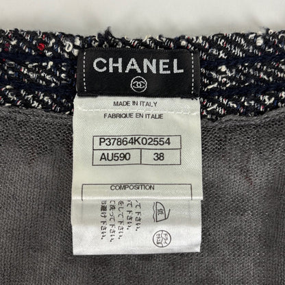 Chanel CC Logo Button Cardigan Knit Fringe Top Linen Silk Gray — view 9