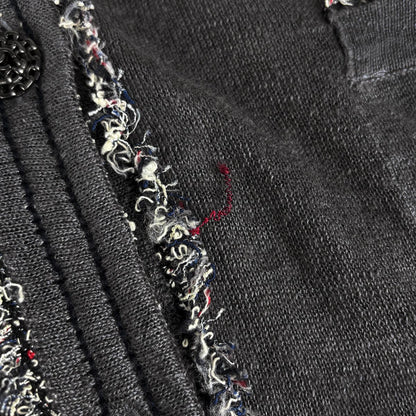 Chanel CC Logo Button Cardigan Knit Fringe Top Linen Silk Gray — view 6