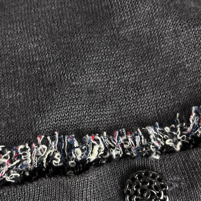 Chanel CC Logo Button Cardigan Knit Fringe Top Linen Silk Gray — view 5