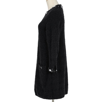 Chanel CC Logo Button Knit Dress Long Sleeve Flower Skirt Cashmere Wool Black — view 2