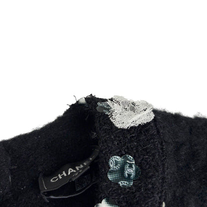 Chanel CC Logo Button Knit Dress Long Sleeve Flower Skirt Cashmere Wool Black — view 9