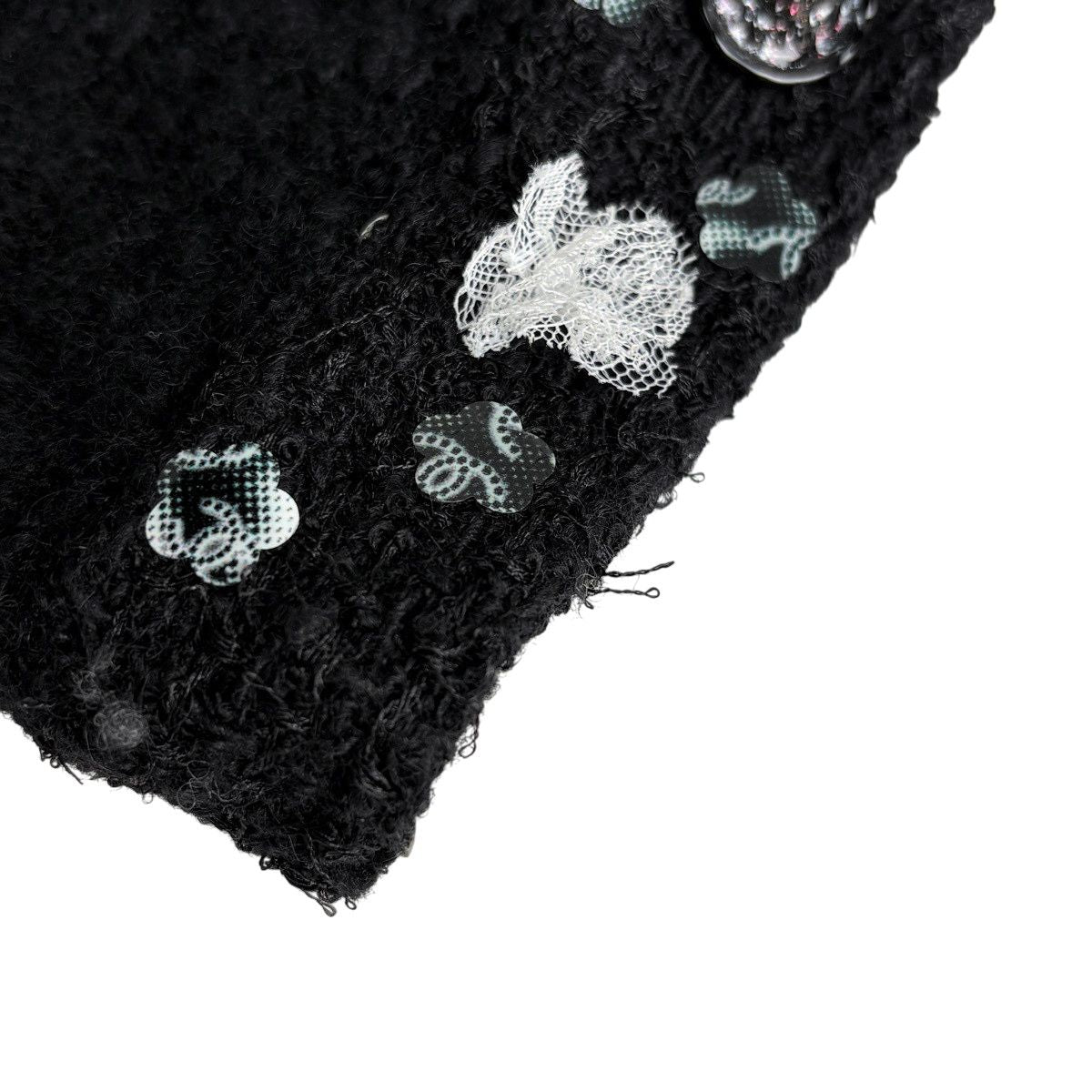 Chanel CC Logo Button Knit Dress Long Sleeve Flower Skirt Cashmere Wool Black — view 5