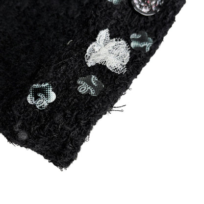 Chanel CC Logo Button Knit Dress Long Sleeve Flower Skirt Cashmere Wool Black — view 5